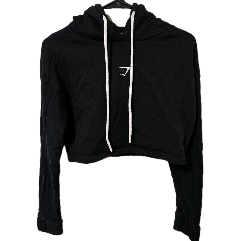Gymshark Black Cropped Visionary Training Hoodie Oversized Size Small